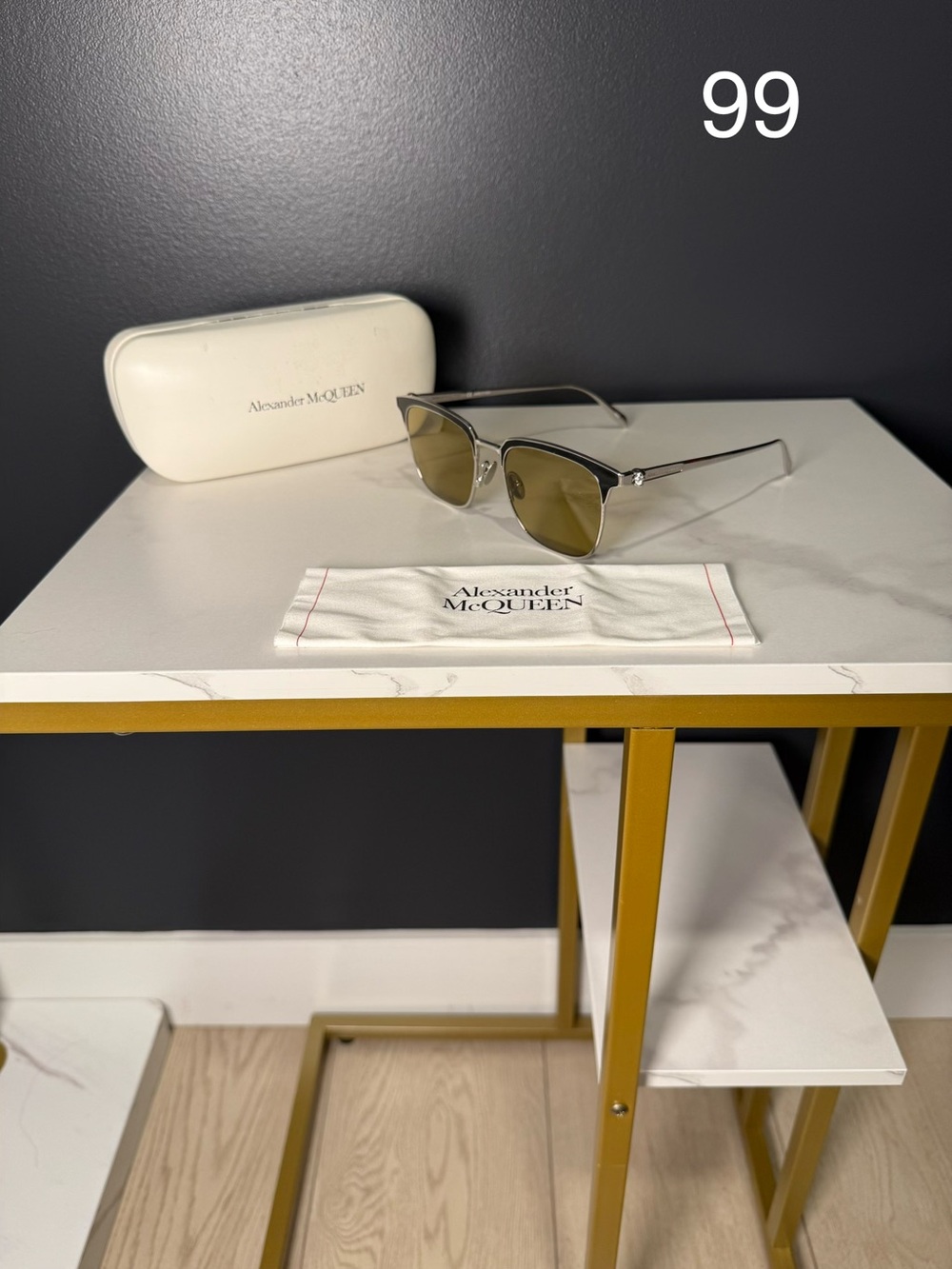 Alexander McQueen Silver Frame Sunglasses with Olive-Green Lenses